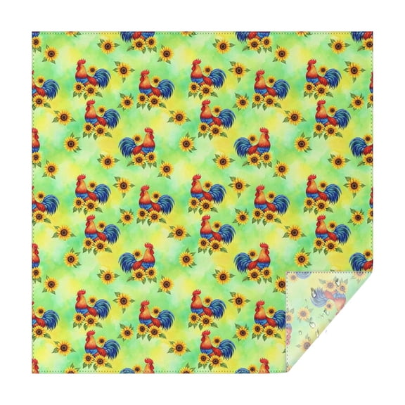 Green Chicken Rooster Sunflower Pattern Square Tablecloth,Waterproof Square Table Cover,Wipeable Spillproof Washable Table Cover for Home Kitchen Party Decor 42"X42"(107x107cm)