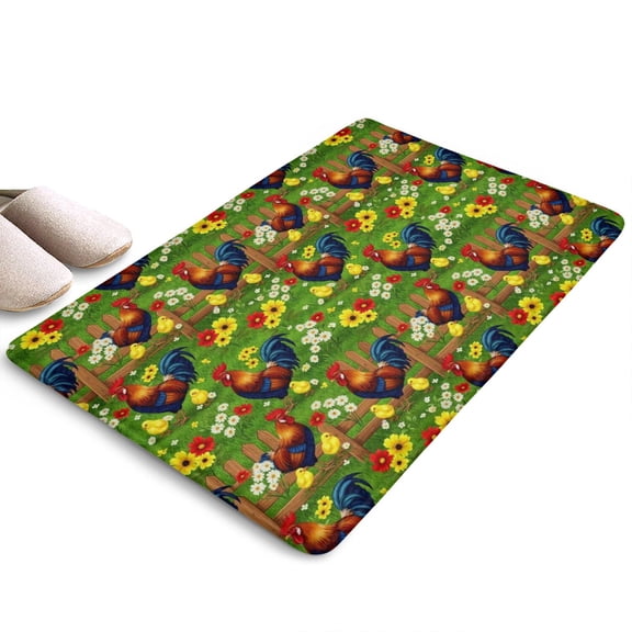 Green Chicken Sunflower Pattern Flannel Non Slip Door Rugs,Washable Door Mats Indoor,Decorative Door Mats,Dirt-Resistant and Absorbent Doormat for Entrance,Bedroom,Kitchen,Bathroom,31.5"x17"