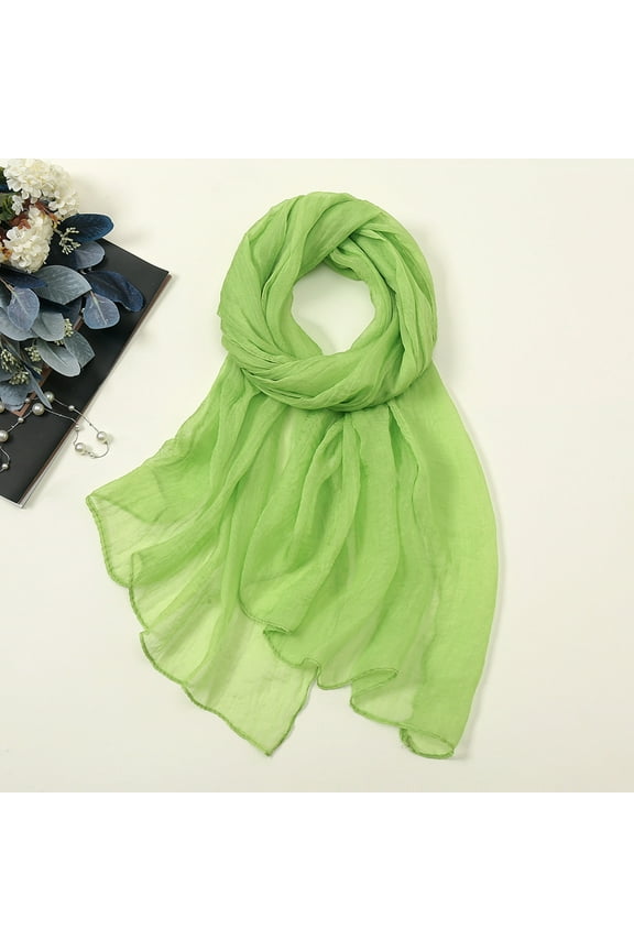 Green Chiffon Leisure Solid Solid Color Weekend Scarf, Women Summer Casual Colorful Multicolor Solid Color Chiffon Thin Regular Silk Scarf Sunscreen Scarf