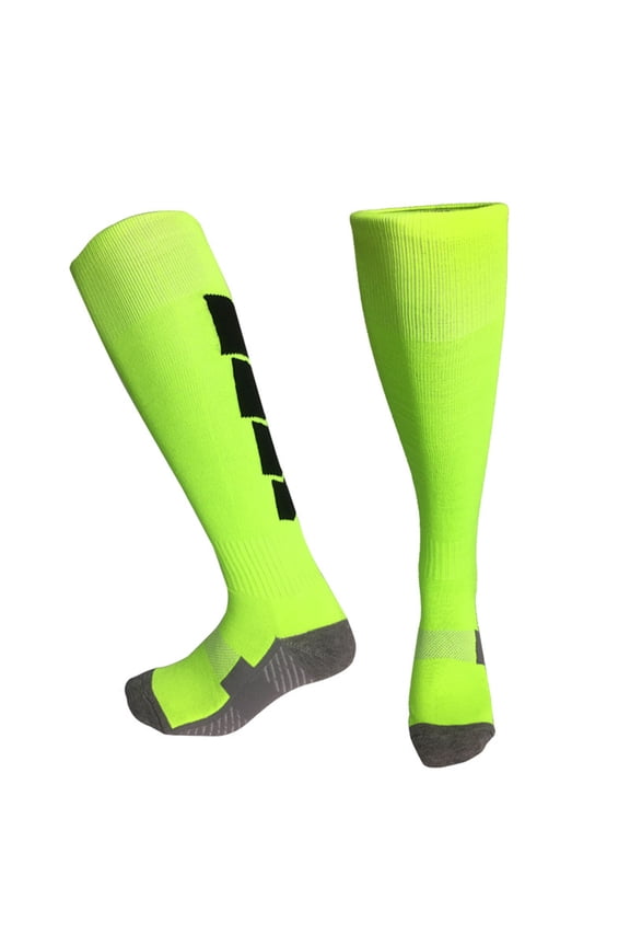 Green Children Kids Youth Long Tube High Knee Soccer Football Athletic Sports Socks with Terry Loop Cushion Anti-Slip Dots for Sweat Absorption Odor Proof Training Practice Game Match Socks