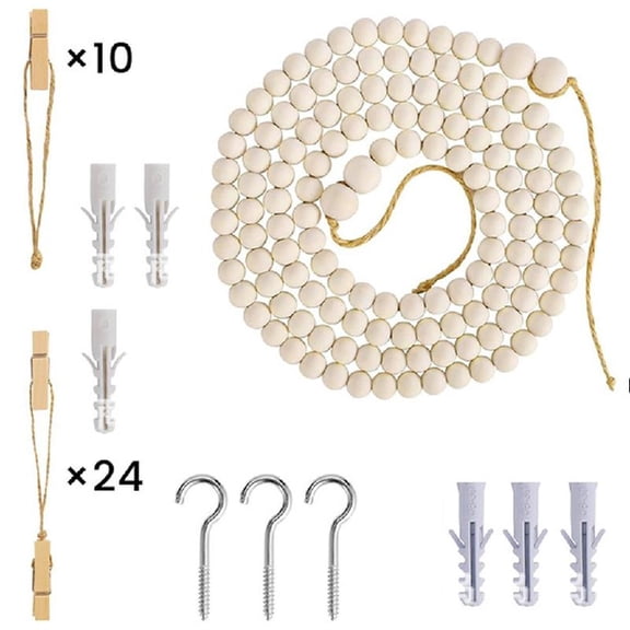 Green Childrens Art Display Wall Suspended With Natural Wood Beads For Studio Deck