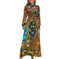 thumbnail image 1 of Green Chinese Dragon Dress Dance Animal Print Street Style Bohemia Dresses Female Long Sleeve High Waist Long Maxi Dress, 1 of 2