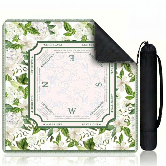 Green Chinese Floral Mahjong Mat, Non-Slip Noise Reduction Neoprene Table Pad with Travel Storage Bag for American Mahjong