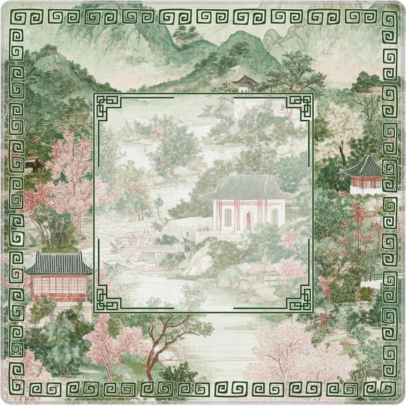 Green Chinoiserie Mahjong Mat 31.5" x 31.5", Vintage Green Oriental Non-Slip Noise Reduction Mahjong Table Cover Accessories and Supplies for Dominoes Poker Card Board and Tile Games Gifts