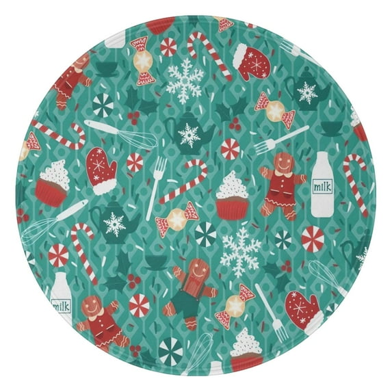 Green Christmas Baking Pattern Round Blanket,Comfortable Soft Flannel Throw Blanket,All Season,Warm Lightweight Blankets for Sofa Bed Couch Living Room Chair 47"x47"