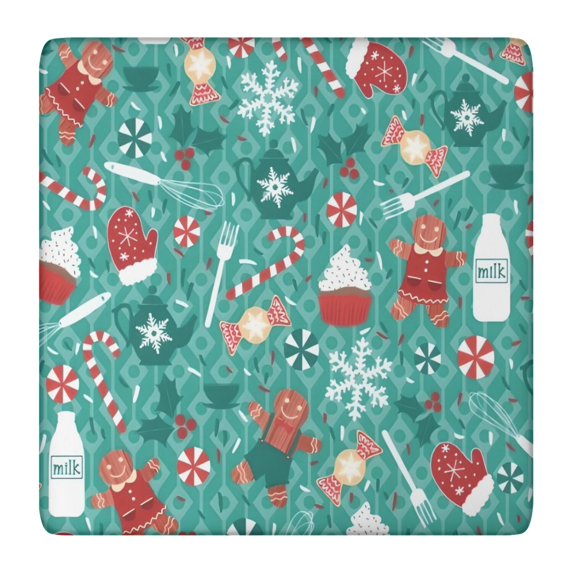 Green Christmas Baking Pattern Square Fitted Tablecloth with Elastic Edge,Square Table Cover,Washable Elastic Table Cover for Home Kitchen Party Decor 36"x36"