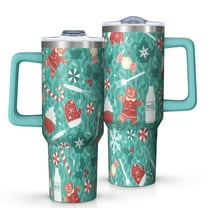 Green Christmas Baking Pattern Tumbler with Handle and Lid,40oz Double Wall Vacuum Insulated Tumbler,Cups Gift for Women and Men