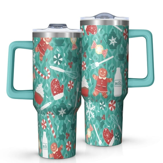 Green Christmas Baking Pattern Tumbler with Handle and Lid,40oz Double Wall Vacuum Insulated Tumbler,Cups Gift for Women and Men