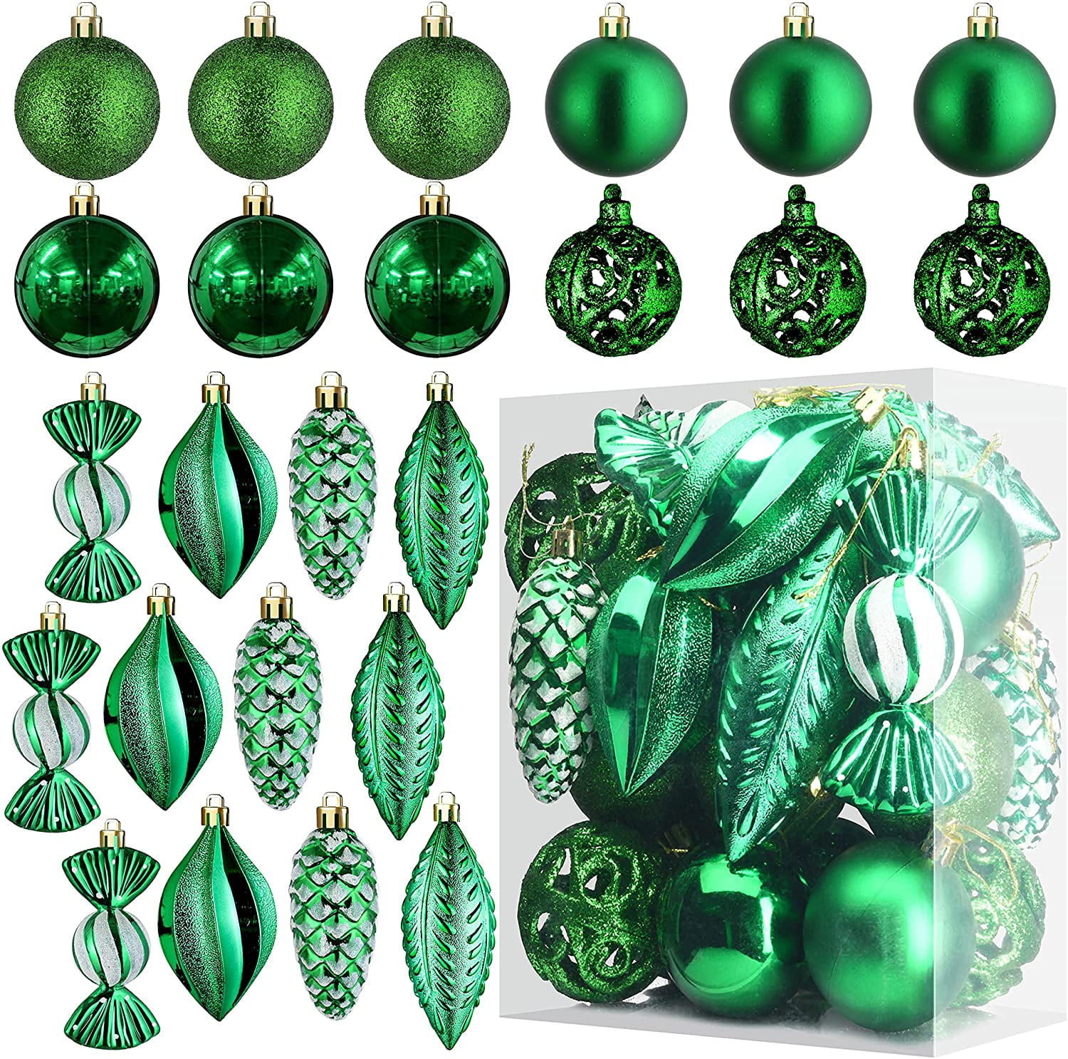 Green Christmas Ball Ornaments for Christmas Decorations - 24 Pieces ...