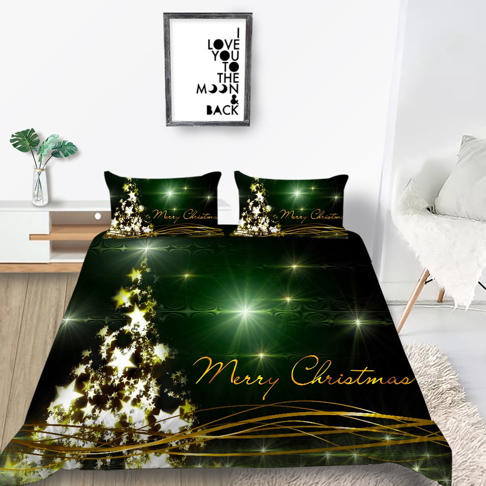 Green Christmas Bedding, Merry Christmas Christmas Gift Pattern 3D