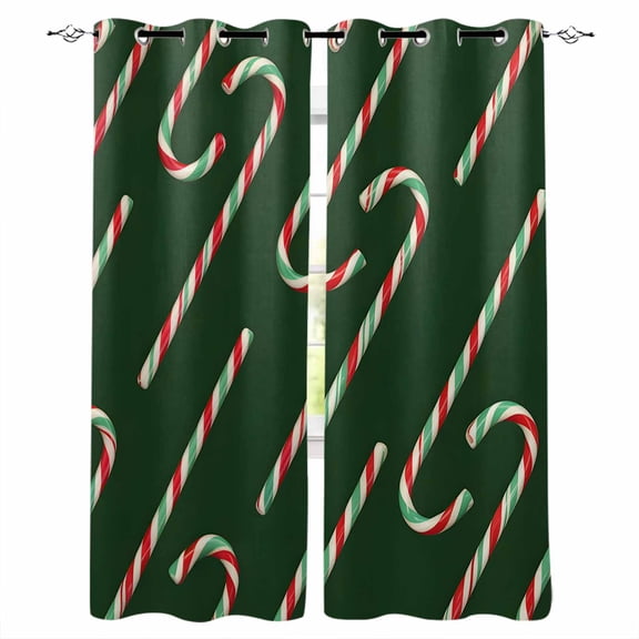Green Christmas Blackout Curtains for Bedroom, Thermal Insulated Window Treatment, Winter Xmas Candy Cane Textured Grommet Top Blackout Draperies and Drapes for Basement 27.5"x39" 2 Panels
