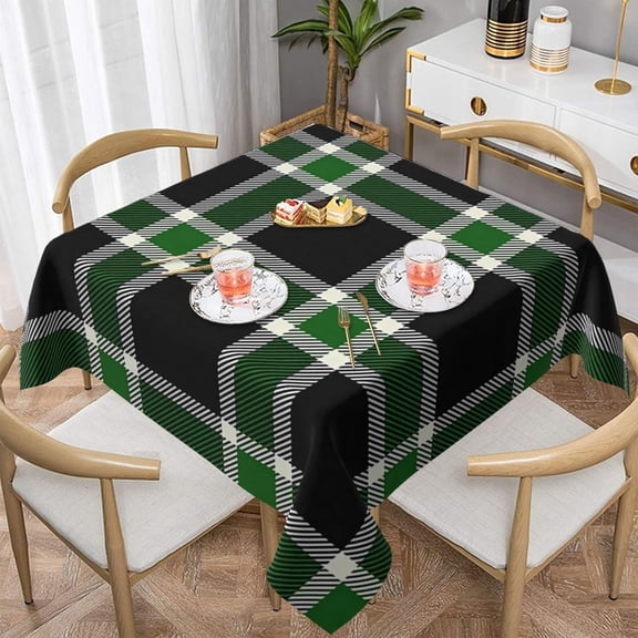 Green Christmas Buffalo Check Tartan Gingham Plaid 100% Polyester Fiber Square Tablecloth Anti Pilling Tablecloth Decoration 52"X52"