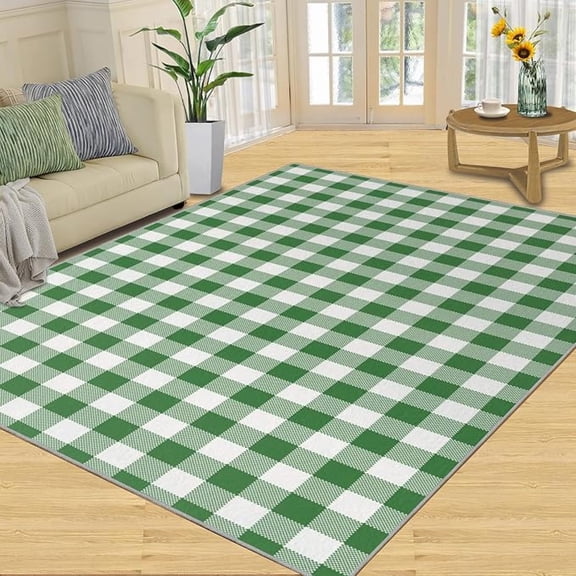 Green Christmas Buffalo Plaid Washable Rug Gradient Color Christmas Plaid Rules Bedroom Rug Holiday Rugs Soft Feel Easy To Clean For Children's Room Kindergarten 1x2ft