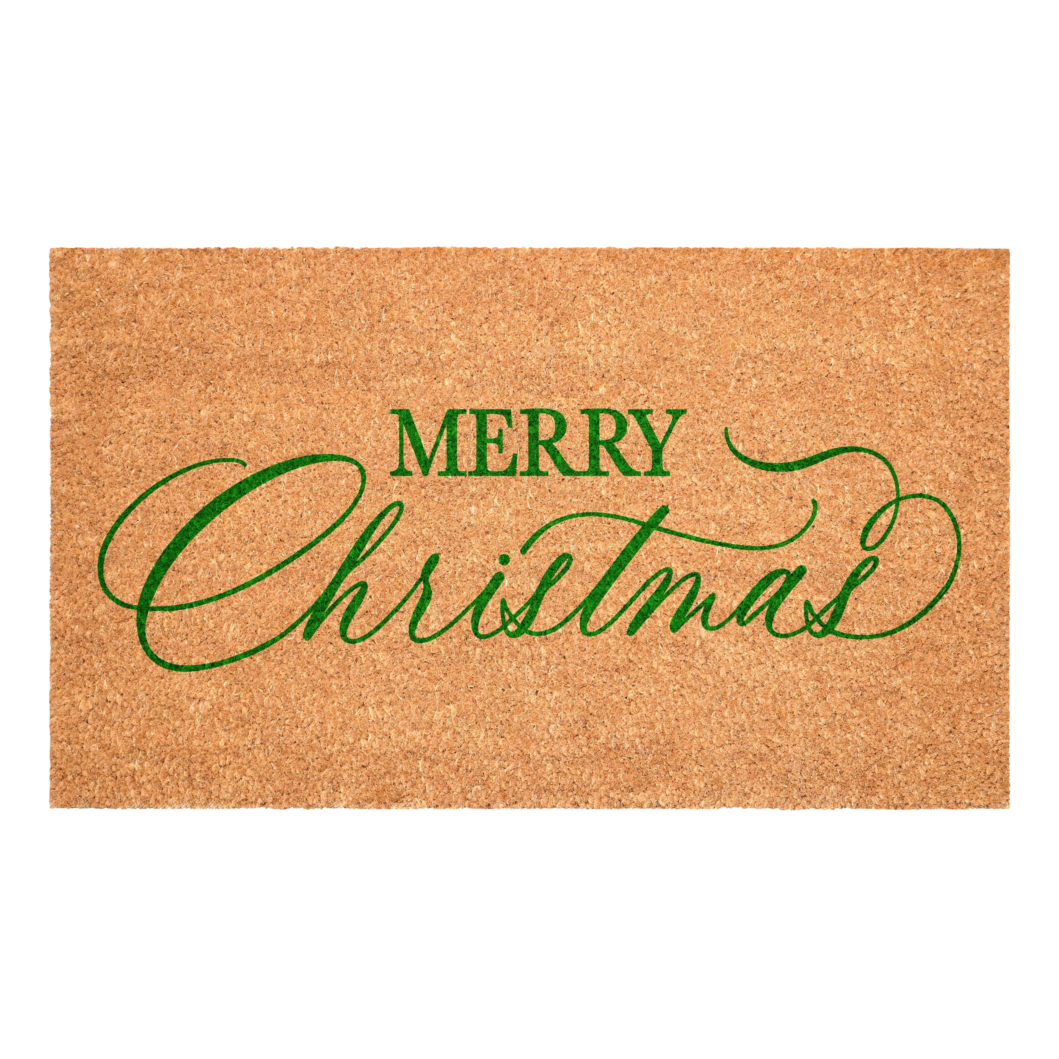 Green Christmas Calligraphy Doormat, 17" x 29"