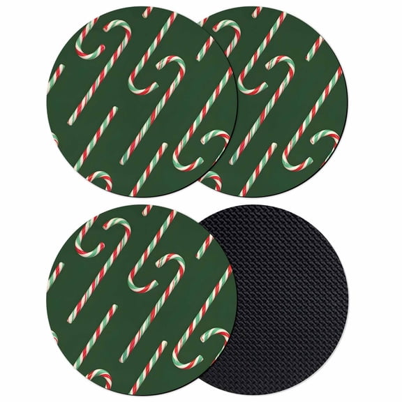 Green Christmas Coasters Set of 4, Absorbent Coasters for Drinks, Winter Xmas Candy Cane Textured Coaster for Desk Coffee Table Protection, Home Decor House Warming Gifts 4"