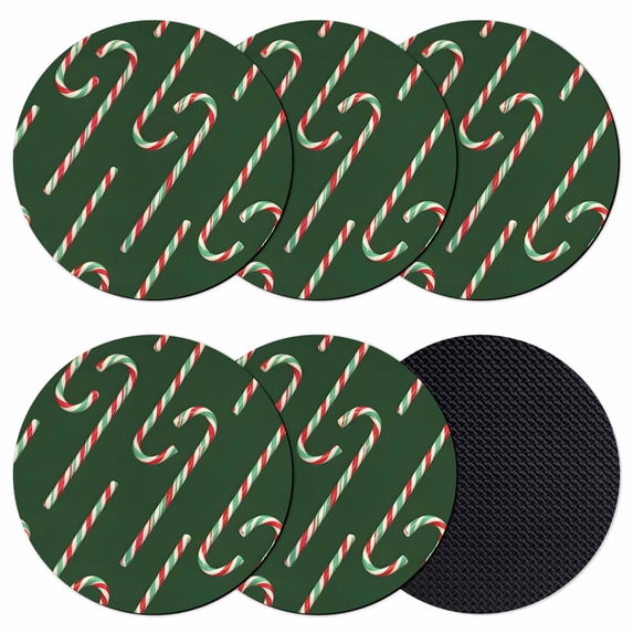 Green Christmas Coasters Set of 6, Absorbent Coasters for Drinks, Winter Xmas Candy Cane Textured Coaster for Desk Coffee Table Protection, Home Decor House Warming Gifts 4"