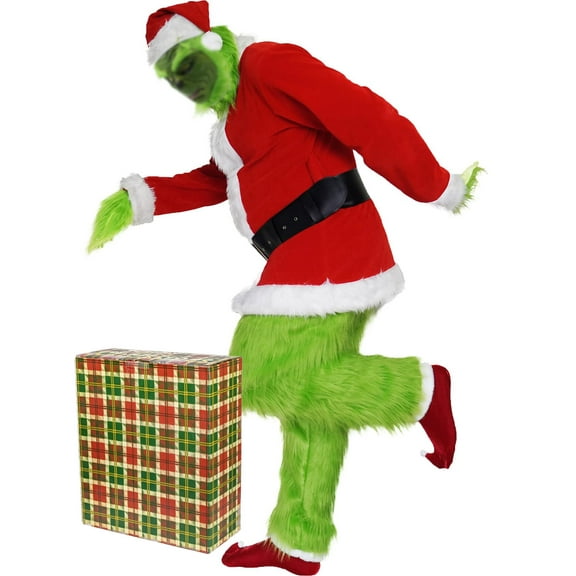 Green Christmas Costume Santa Suit 7pcs Unisex Adult's Cosplay Costume Size 2XL3XL