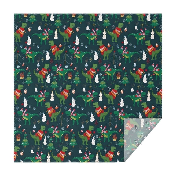 Green Christmas Dinosaur and Snowman Pattern Square Tablecloth,Waterproof Square Table Cover,Wipeable Spillproof Washable Table Cover for Home Kitchen Party Decor 52"x52"(132x132cm)