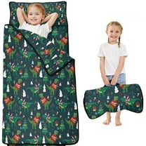 Green Christmas Dinosaur and Snowman Pattern Toddler Nap Mats for Kids Preschool,50"x20" Sleeping Mat Bag or Kids,Toddler Sleeping Bag,Toddler Nap Mat or Daycare