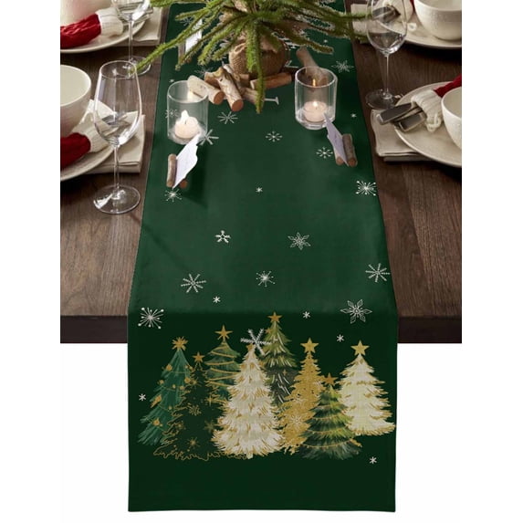 Green Christmas Dresser Scarf Farmhouse, Dining Table Decorations for Wedding/Parties, Xmas Tree Snowflake Farmhouse Table Runner 120 Inches Long for Kitchen Dining, 13 x 120 In