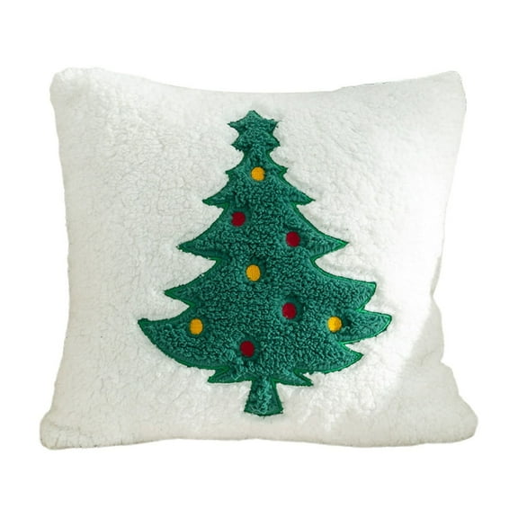 Green Christmas Embroidery Pillow With Insert, Santa Design Soft Plush Cushion For Sofa Bed Holiday Decor