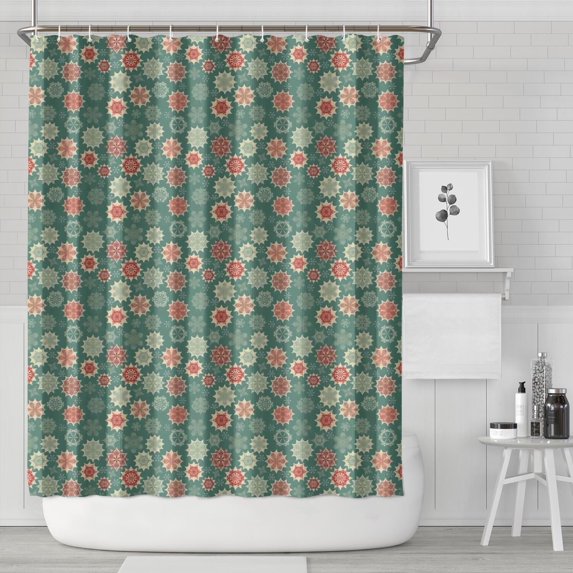 Green Christmas Floral Pattern Shower Curtain 84"x72" ,Bathroom Decorative Shower Curtains Set with 12 Hooks,Modern Waterproof Washable Shower Curtain