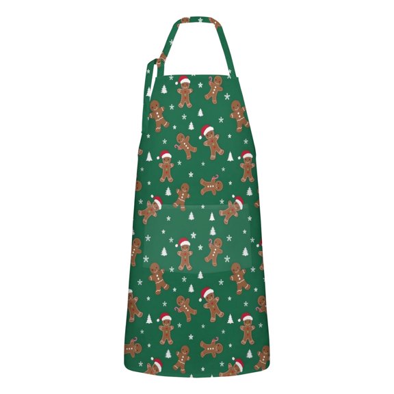 Green Christmas Gingerbread Man Apron-Garden Aprons for Women with Pockets-Cotton Linen Waterproof Kitchen Cooking Gardening Aprons Adjustable for Kitchen,Cooking,BBQ and Salon 32"x27"