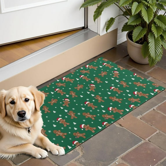 Green Christmas Gingerbread Man Pattern Door Rugs,Washable Non Slip Door Mats Indoor,Decorative Door Mats,Entry Mat Indoor for Entrance,Bedroom,Kitchen,Bathroom,16"x24"