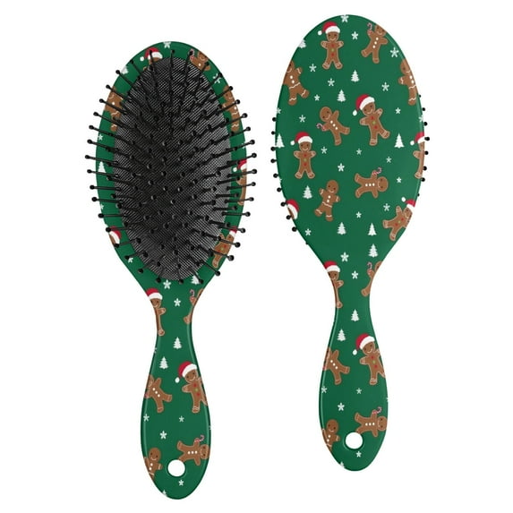 Green Christmas Gingerbread Man Pattern Hair Brush,Girls Detangling Hair Brush,Glide Through Tangles with Ease for Wet & Dry Hair,8.8"X2.8"