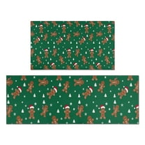 Green Christmas Gingerbread Man Pattern Kitchen Rugs Sets Of 2,Anti Fatigue Kitchen Mat Rugs Non Slip Washable,Decorative Kitchen Floor Mats for Kitchen,Sink,Laundry,17"x30" 17"x47"