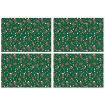 Green Christmas Gingerbread Man Pattern Summer Placemats Table Placemats Set Of 4-Linen Kitchen Washable Placemats Table Mats 11.8"x17.7" Non-Slip Heat Resistant
