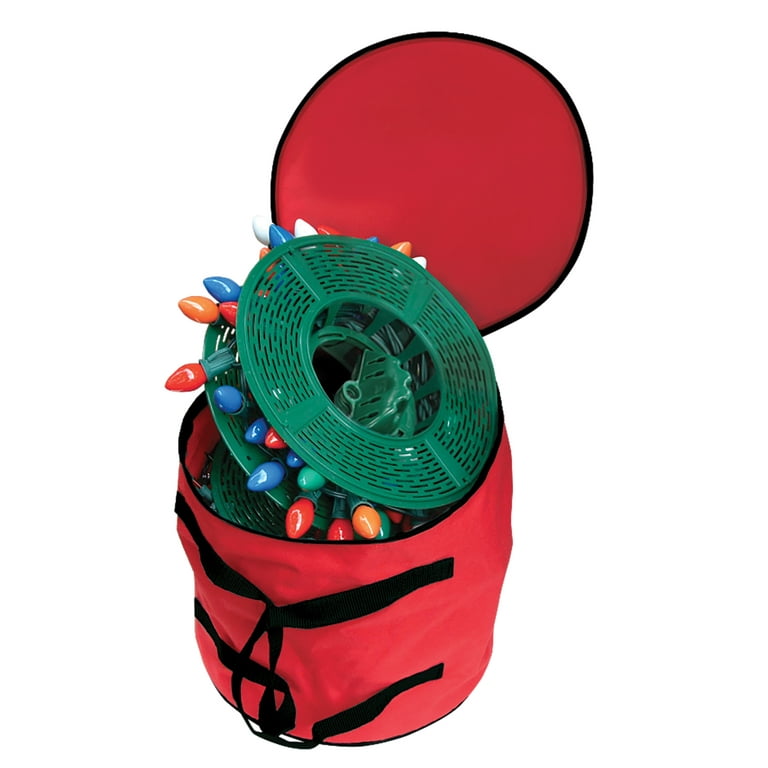 Green Christmas Light Storage Reels with Red Storage Bag, 4 Count