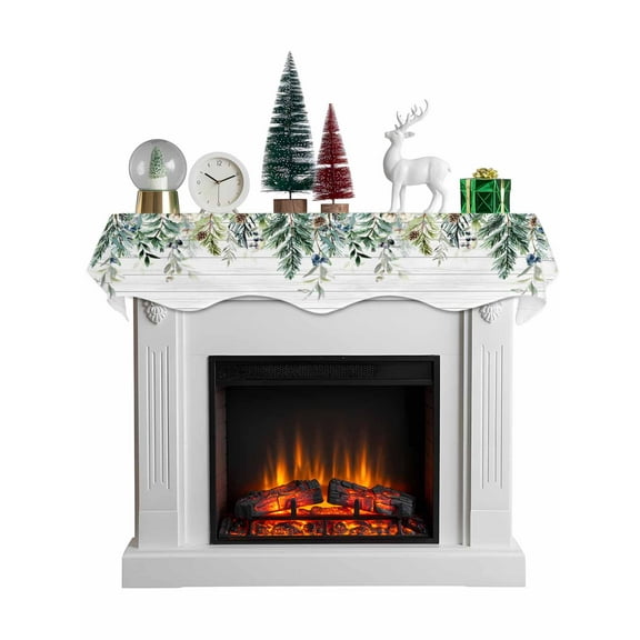 Green Christmas Mantel Scarf Fireplace Decorations for Living Room, Weeping Berry Pine Cones Wooden Fireplace Mantel Scarf Cover Runner for Halloween/Thanksgiving/Christmas Decor 70"x17"