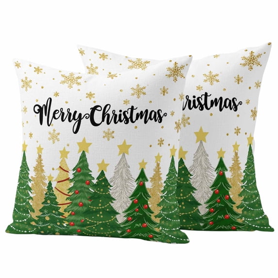 Green Christmas Outdoor Waterproof Pillow Covers, Xmas Tree Snowflake Stars Winter Decorative Square Throw Pillowcase Sofa Cushion Sham for Patio/Couch/Chair, 18"x18" 2 Pack