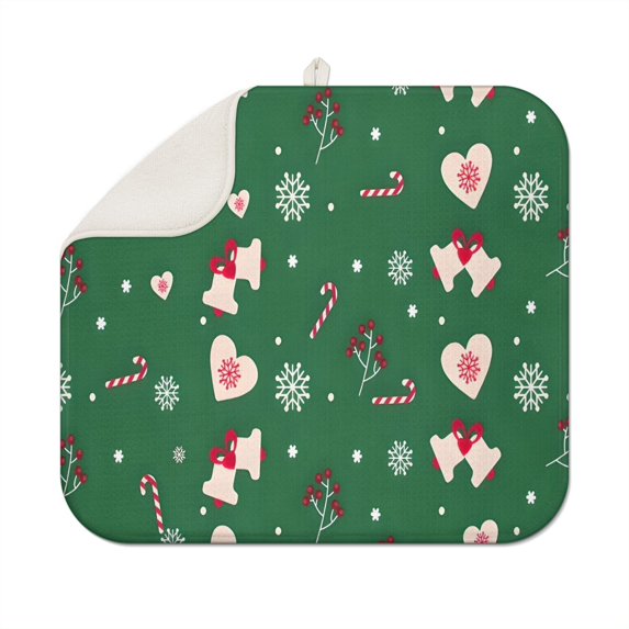 Green Christmas Pattern Dish Drying Mat for Kitchen 1 Pack, Ultra Absorbent Microfiber Dishes Drainer Mats,16x18in(41x46cm)