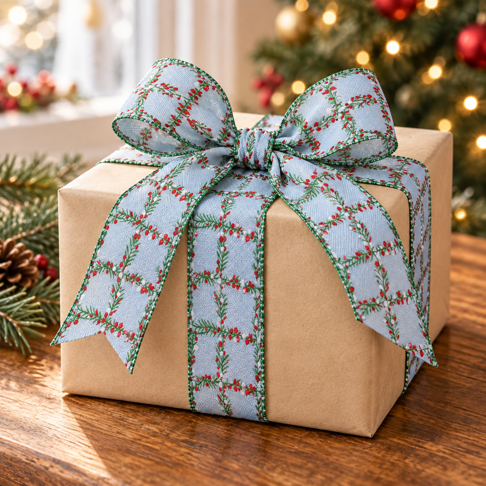 Green Christmas Pattern Ribbon for Christmas Tree Bows, Wreaths and ...