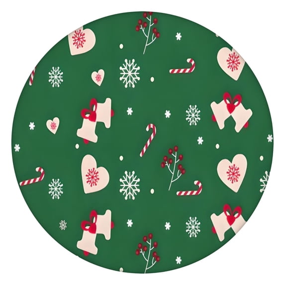 Green Christmas Pattern Round Fitted Tablecloth with Elastic Edge,Dining Table Cover Waterproof,Outdoor Round Tablecloth for Camping,Dining,Indoor and Outdoor