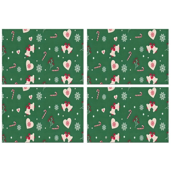 Green Christmas Pattern Summer Placemats Table Placemats Set Of 4-Linen Kitchen Washable Placemats Table Mats 11.8"x17.7" Non-Slip Heat Resistant