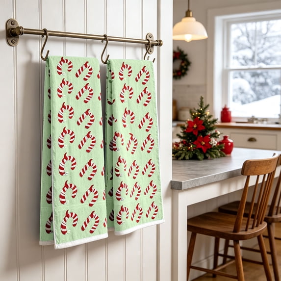 Green Christmas Patterns Hand Towels Set of 2, Soft Absorbent Decorative Holiday Towels, Xmas Seasonal Towel for Bathroom Kitchen Home Decoration & Gift,23.6x15.7in
