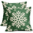 thumbnail image 1 of Green Christmas Pillow Covers 16x16 Inch Set of 2, Xmas Snowflakes Rustic Winter Themed Decorative Throw Pillow Cases Outdoor Linen Cushion Covers Farmhouse Sofa Couch Bed Decor, 1 of 1