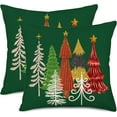thumbnail image 1 of Green Christmas Pillow Covers 18x18 Inch Set of 2 Christmas Tree Xmas Farmhouse Decoration Pillow Cases New Year Winter Holiday Cotton Linen Cushion Cover for Home Sofa Couch Decor, 1 of 6