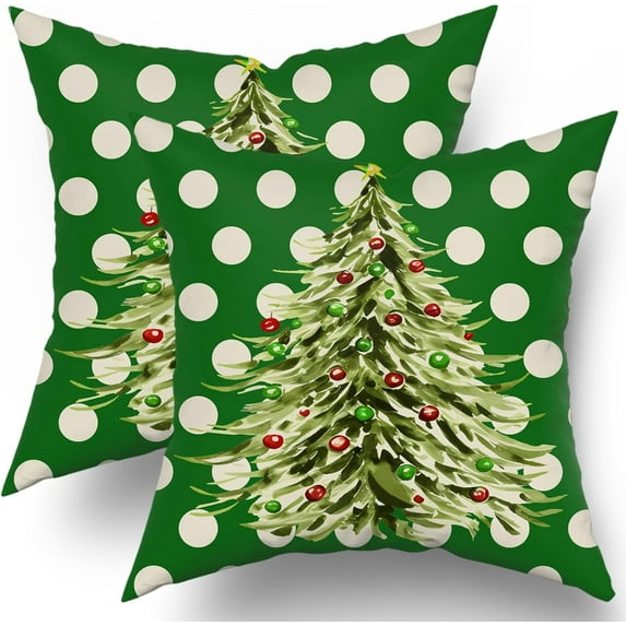 Green Christmas Pillow Covers 18x18 Inch Set of 2,Green Red Xmas Tree Colored Polka Dots Winter Themed Decorative Throw Pillow Cases Cushion Covers Farmhouse Sofa Couch Bed Decor