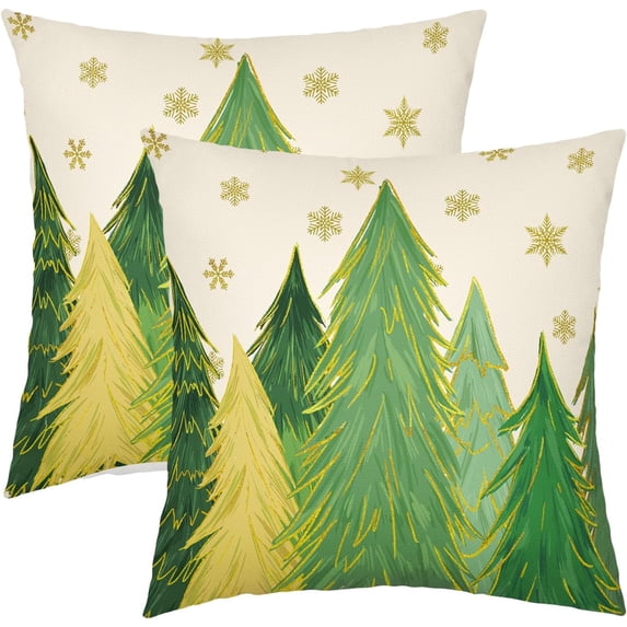 Green Christmas Pillow Covers 18x18 Inch Set of 2 Santa Tree Gold Snowflake Xmas Decorative Square Throw Pillows For Couch Winter Holiday Pillow Cases Farmhouse Home Decor For Sofa Porch Outdoor