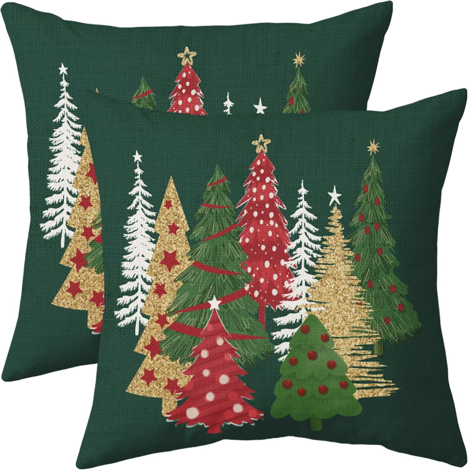 Green Christmas Pillow Covers 18x18 Set of 2 Red Gold White Xmas Tree ...