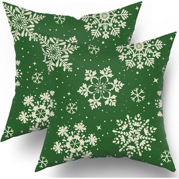 Green Christmas Pillow Covers 20x20 Set of 2 Xmas Snowflakes Snow Holiday Decoration Print Decorative Outdoor Pillowcases Seasonal Winter Gift Farmhouse Throw Cushion Case Decor for Couch Sofa Bed