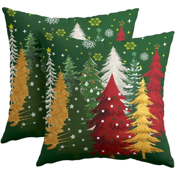 Green Christmas Pillow Covers 24x24 Inch Winter Christmas Trees Snowflake Decorative Throw Pillows Set of 2 Rustic Xmas Holiday Pillowcases for Couch Sofa Bed Home Decor
