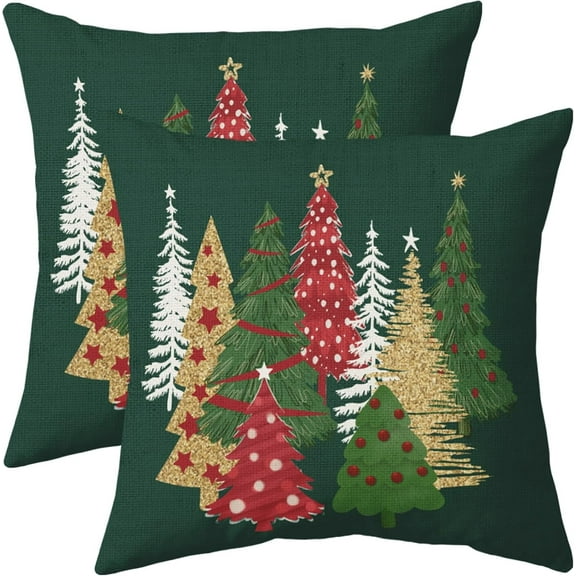 Green Christmas Pillowcase, 18x18 Christmas Tree Print Decorative Throw Pillow, Outdoor Farmhouse Holiday Decor Pillowcase, Cushion Cover Decor, Suitable for Home Sofa Beds (2-Pack)