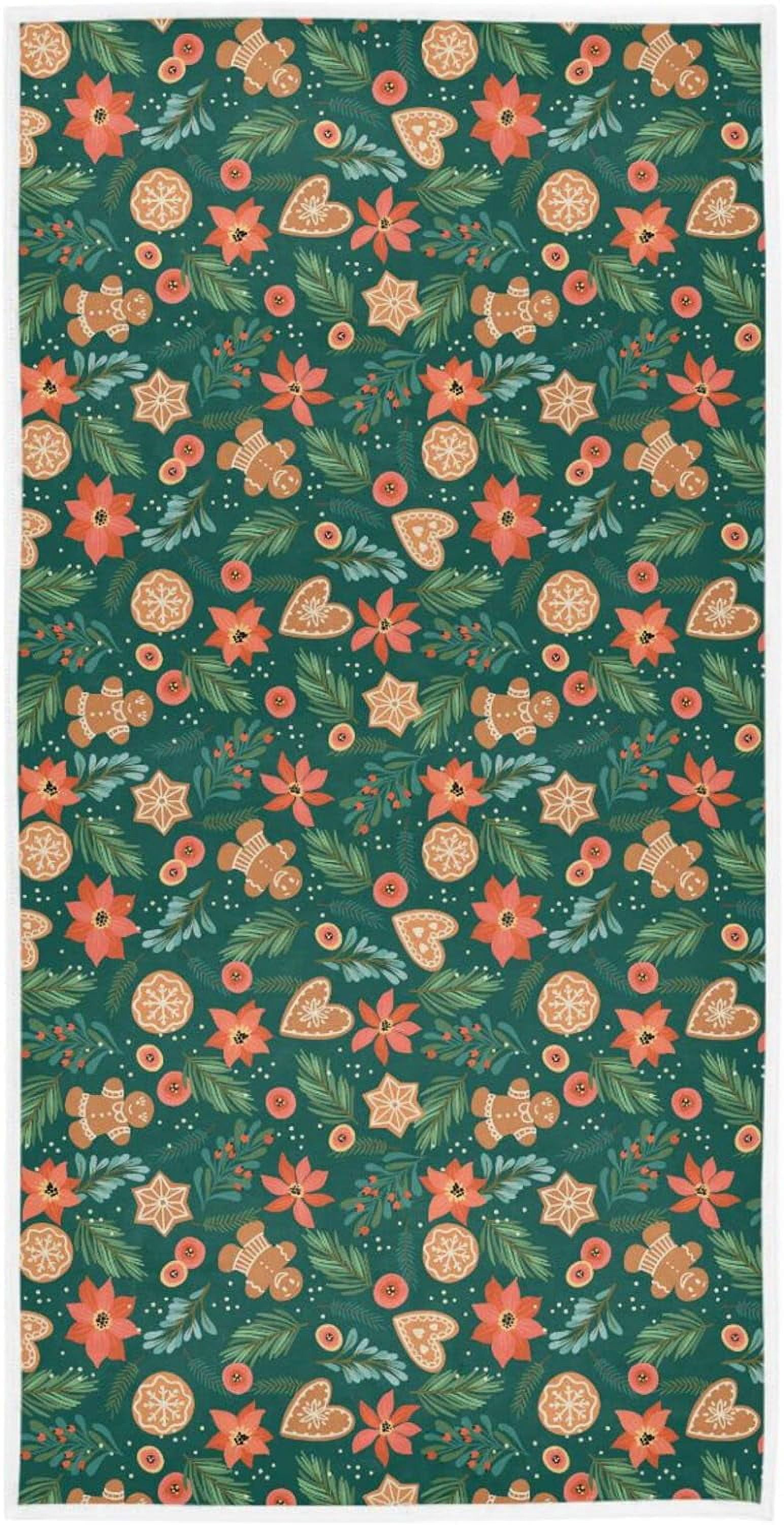 Green Christmas Poinsettia Gingerbread Hand Towel