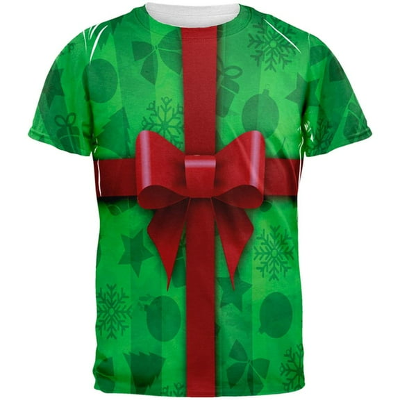 Green Christmas Present Costume All Over Adult T-Shirt - Large