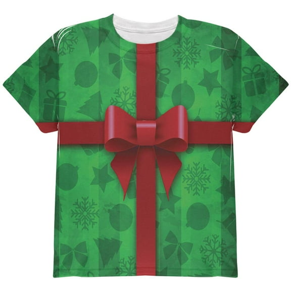 Green Christmas Present Costume All Over Youth T Shirt